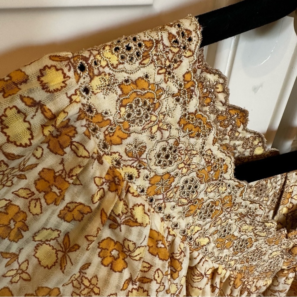 Madewell Women’s Eyelet Trim Tiered Mini Dress Gold Piccola Floral Puff Sleeve S - Picture 7 of 14